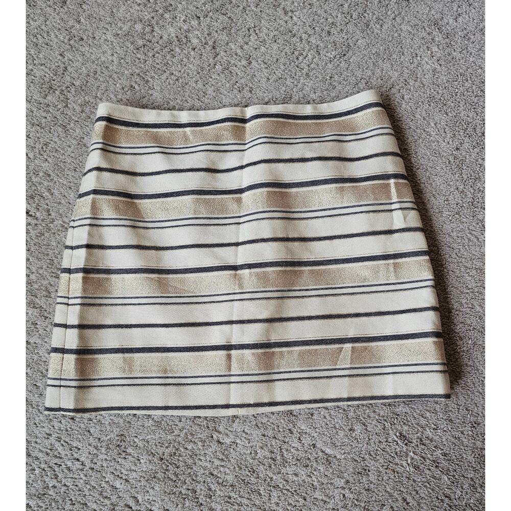 J CREW Striped Mini Skirt Lined Metallic Shimmering Gold blue Size 2 Preppy
